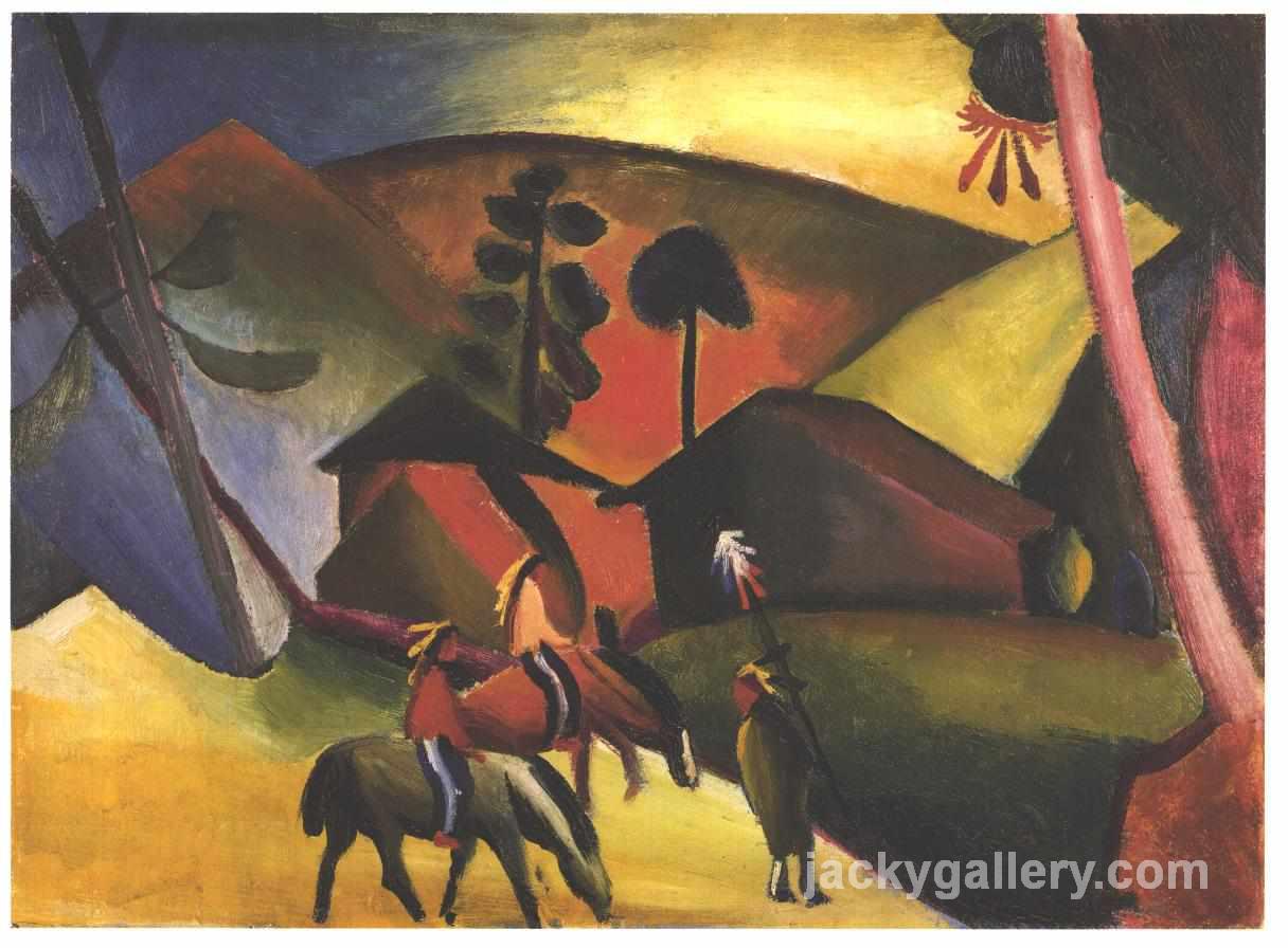 Native Aericans on horses, August Macke painting